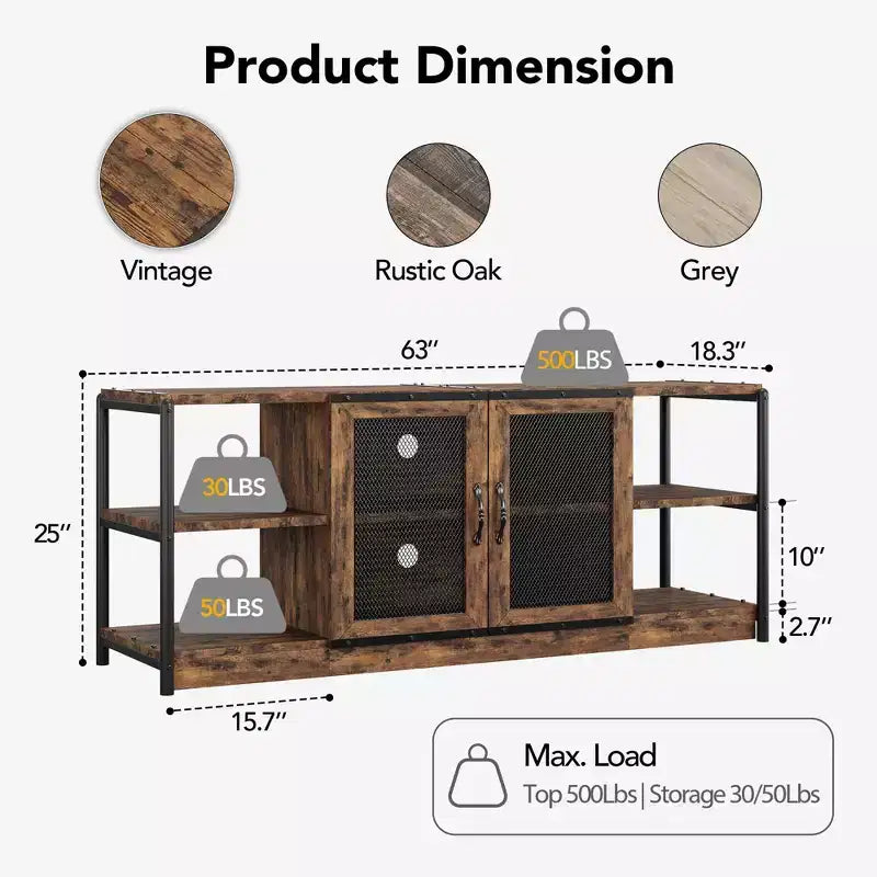 Farmhouse TV Stand for TVs,Entertainment Center with Storage Cabinet and Mesh Doors,Industrial TV Media Console Cabinet Table Media Furnitur