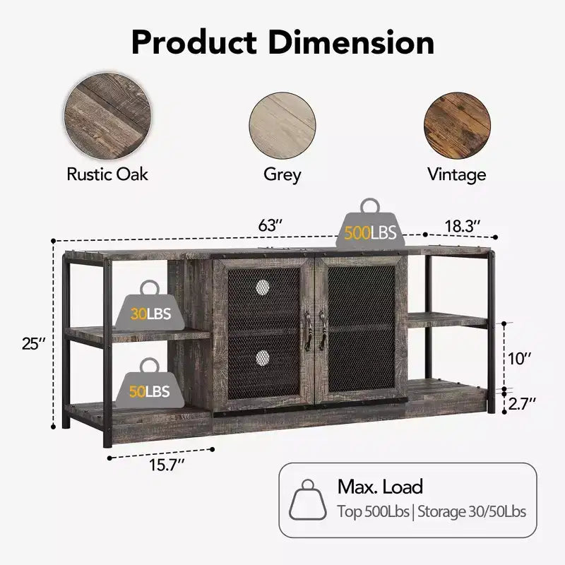 Farmhouse TV Stand for TVs,Entertainment Center with Storage Cabinet and Mesh Doors,Industrial TV Media Console Cabinet Table Media Furnitur