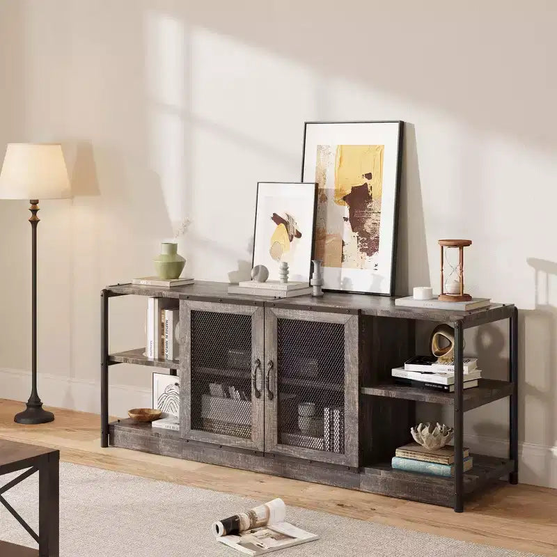 Farmhouse TV Stand for TVs,Entertainment Center with Storage Cabinet and Mesh Doors,Industrial TV Media Console Cabinet Table Media Furnitur