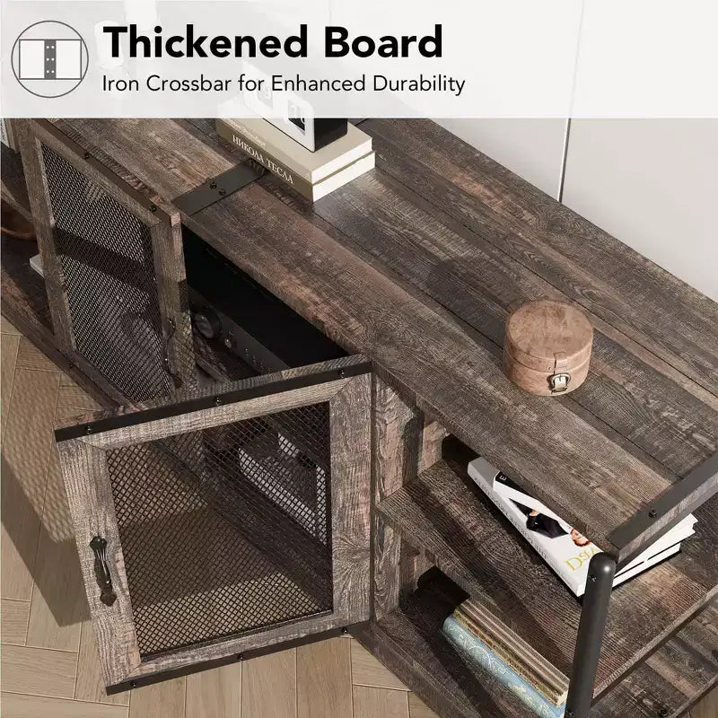 Farmhouse TV Stand for TVs,Entertainment Center with Storage Cabinet and Mesh Doors,Industrial TV Media Console Cabinet Table Media Furnitur