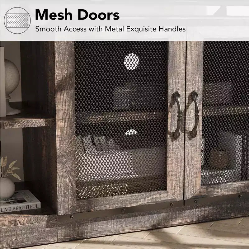Farmhouse TV Stand for TVs,Entertainment Center with Storage Cabinet and Mesh Doors,Industrial TV Media Console Cabinet Table Media Furnitur