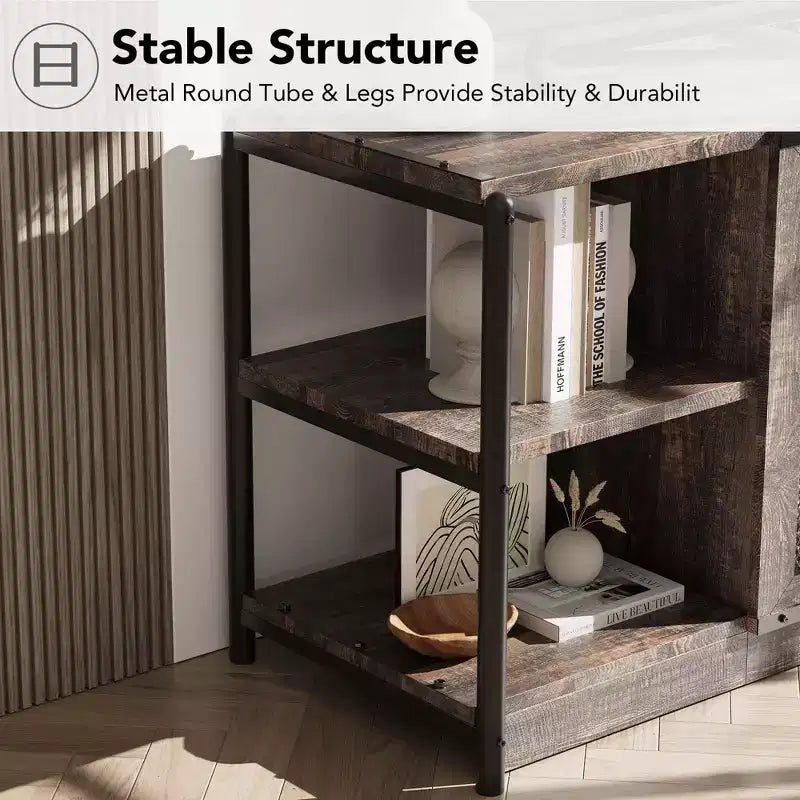Farmhouse TV Stand for TVs,Entertainment Center with Storage Cabinet and Mesh Doors,Industrial TV Media Console Cabinet Table Media Furnitur