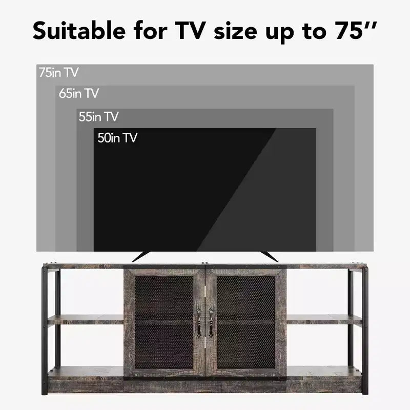 Farmhouse TV Stand for TVs,Entertainment Center with Storage Cabinet and Mesh Doors,Industrial TV Media Console Cabinet Table Media Furnitur