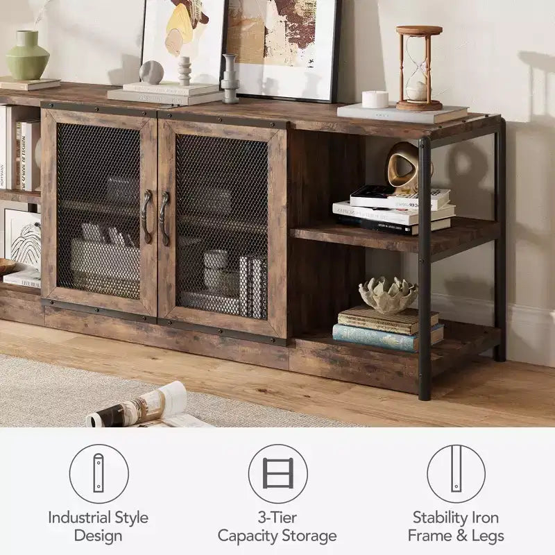 Farmhouse TV Stand for TVs,Entertainment Center with Storage Cabinet and Mesh Doors,Industrial TV Media Console Cabinet Table Media Furnitur