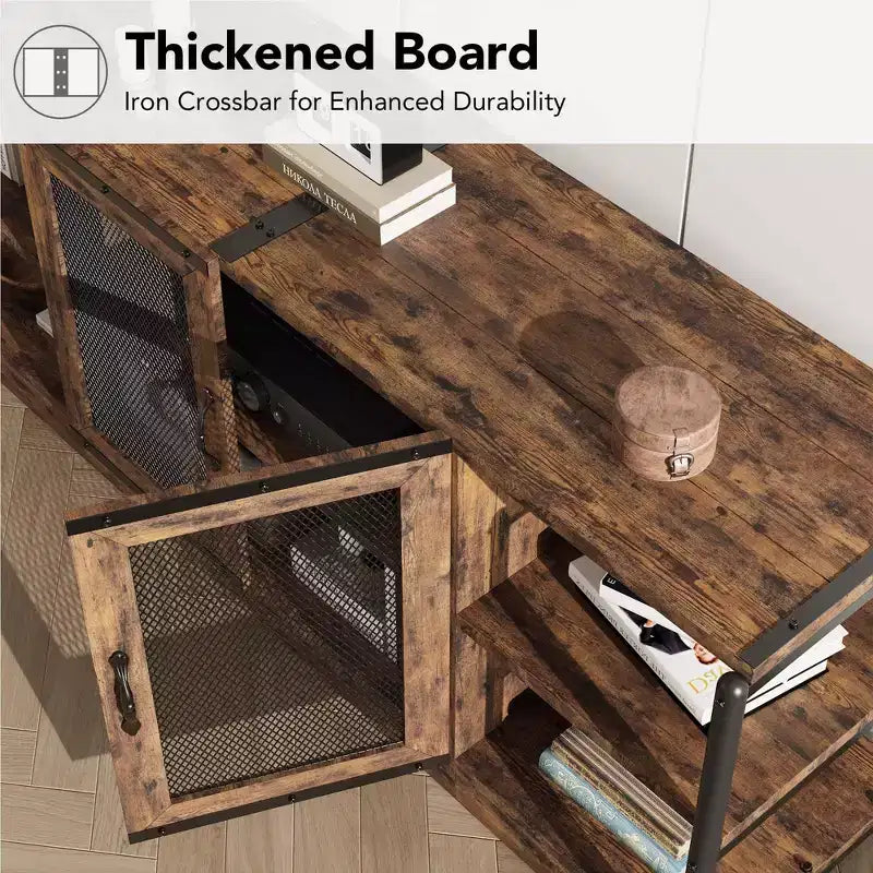 Farmhouse TV Stand for TVs,Entertainment Center with Storage Cabinet and Mesh Doors,Industrial TV Media Console Cabinet Table Media Furnitur