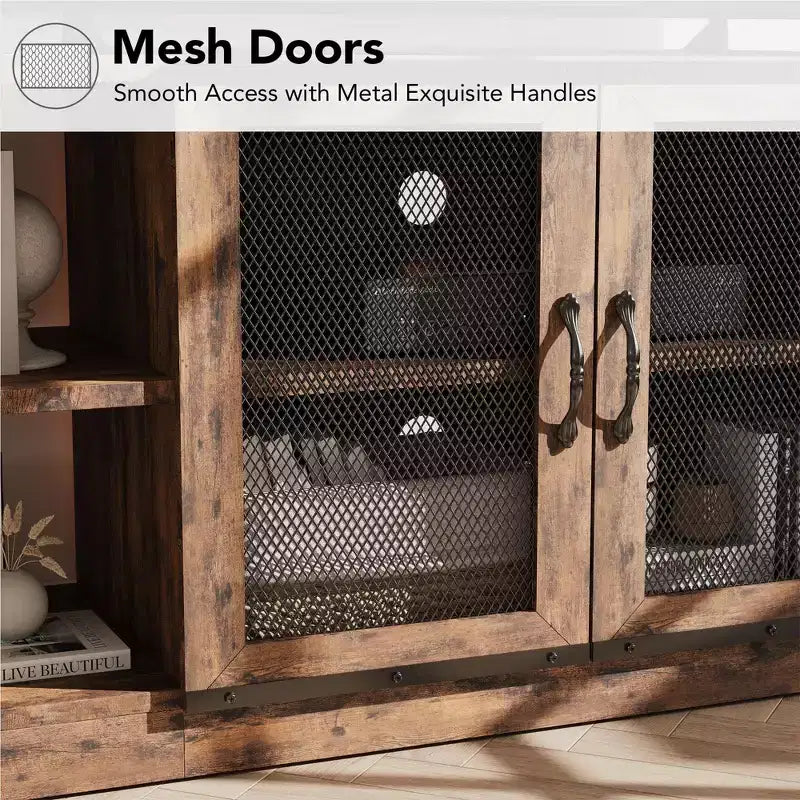Farmhouse TV Stand for TVs,Entertainment Center with Storage Cabinet and Mesh Doors,Industrial TV Media Console Cabinet Table Media Furnitur