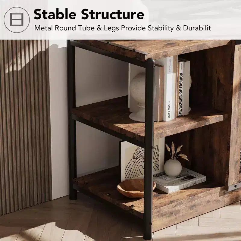 Farmhouse TV Stand for TVs,Entertainment Center with Storage Cabinet and Mesh Doors,Industrial TV Media Console Cabinet Table Media Furnitur