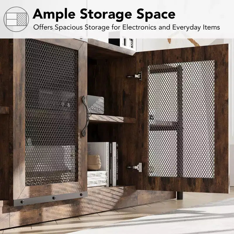 Farmhouse TV Stand for TVs,Entertainment Center with Storage Cabinet and Mesh Doors,Industrial TV Media Console Cabinet Table Media Furnitur