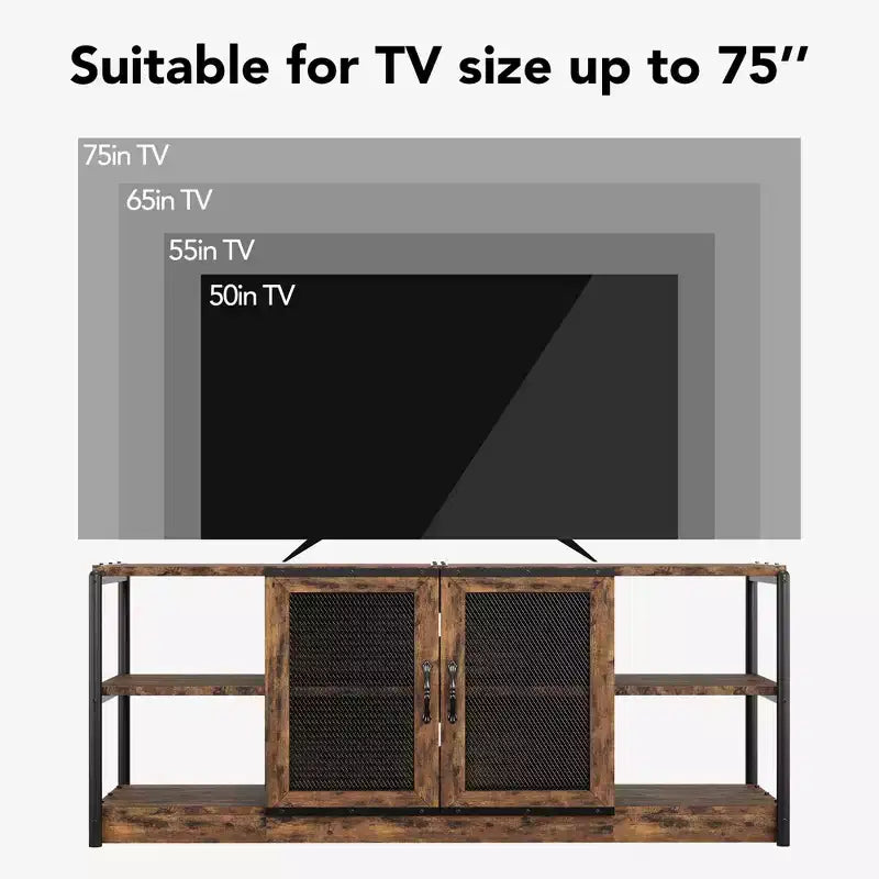 Farmhouse TV Stand for TVs,Entertainment Center with Storage Cabinet and Mesh Doors,Industrial TV Media Console Cabinet Table Media Furnitur