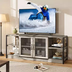 Farmhouse TV Stand for TVs,Entertainment Center with Storage Cabinet and Mesh Doors,Industrial TV Media Console Cabinet Table Media Furnitur
