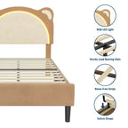 Single bed frame, padded platform bed frame with adjustable headboard and smart LED, wooden slat support, no spring mattress required.