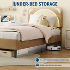 Single bed frame, padded platform bed frame with adjustable headboard and smart LED, wooden slat support, no spring mattress required.