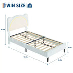 Single bed frame, padded platform bed frame with adjustable headboard and smart LED, wooden slat support, no spring mattress required.