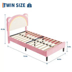Single bed frame, padded platform bed frame with adjustable headboard and smart LED, wooden slat support, no spring mattress required.