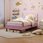 Single bed frame, padded platform bed frame with adjustable headboard and smart LED, wooden slat support, no spring mattress required.
