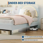 Single bed frame, padded platform bed frame with adjustable headboard and smart LED, wooden slat support, no spring mattress required.