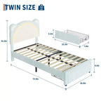 Single bed frame, padded platform bed frame with adjustable headboard and smart LED, wooden slat support, no spring mattress required.