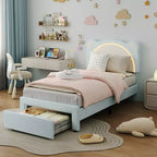 Single bed frame, padded platform bed frame with adjustable headboard and smart LED, wooden slat support, no spring mattress required.