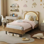 Single bed frame, padded platform bed frame with adjustable headboard and smart LED, wooden slat support, no spring mattress required.