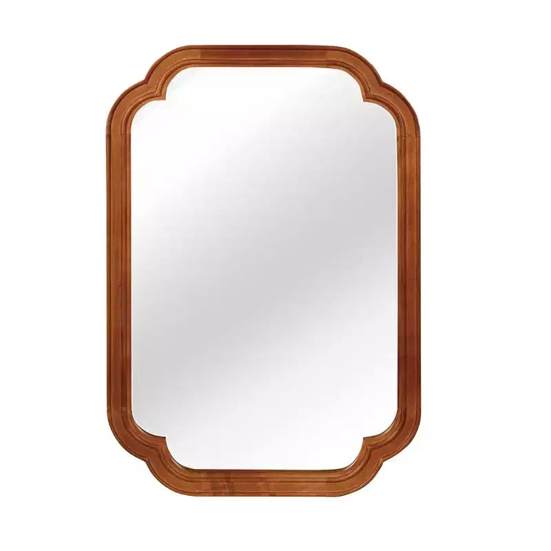 20 x 30 inch Natural Wood Color Solid Wood Frame Rounded Corner Wall Decorative Mirror for Bedroom Entryway and Living Room