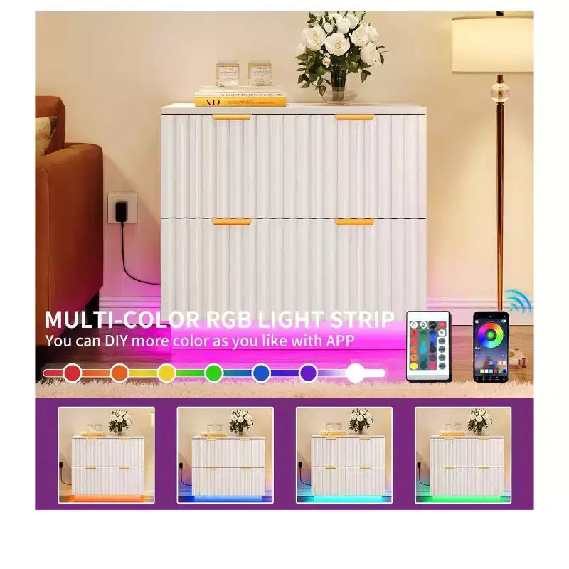 2-Drawer Lateral File Cabinet With LED Light Filing Cabinet For Office Organizer, Home Office Storage File Cabinet For Letter Legal A4 Size