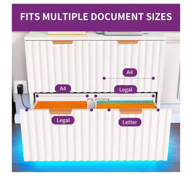 2-Drawer Lateral File Cabinet With LED Light Filing Cabinet For Office Organizer, Home Office Storage File Cabinet For Letter Legal A4 Size