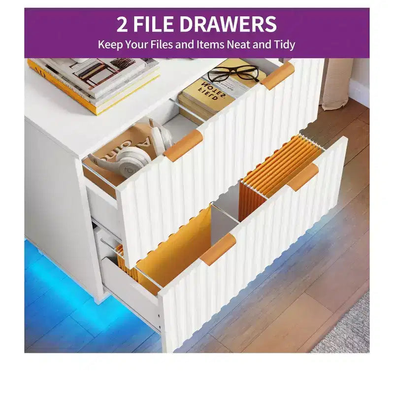 2-Drawer Lateral File Cabinet With LED Light Filing Cabinet For Office Organizer, Home Office Storage File Cabinet For Letter Legal A4 Size