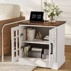 24 Large Farmhouse Nightstand with Charging Station - 2 AC & 2 USB, Living Room End Tables with Storage & Adjustable Shelf, White Side Table