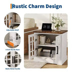24 Large Farmhouse Nightstand with Charging Station - 2 AC & 2 USB, Living Room End Tables with Storage & Adjustable Shelf, White Side Table