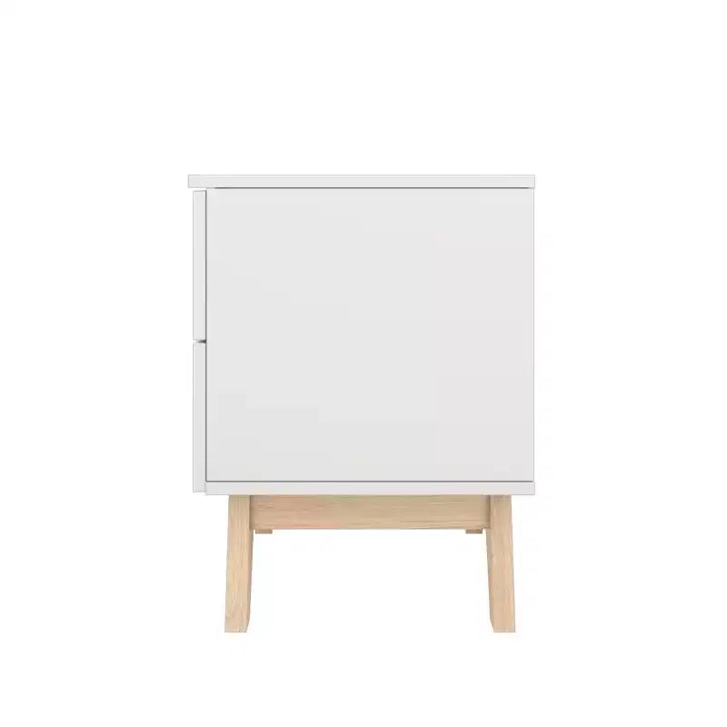 Homez 18.89 in. White and Natural Oak Rectangle Wood End Table with 2 Drawers