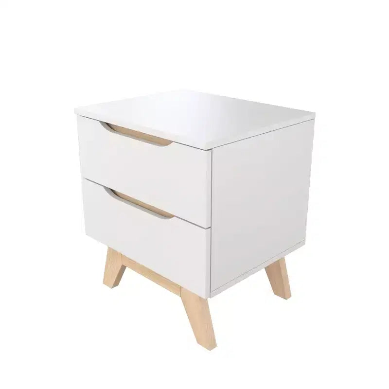 Homez 18.89 in. White and Natural Oak Rectangle Wood End Table with 2 Drawers