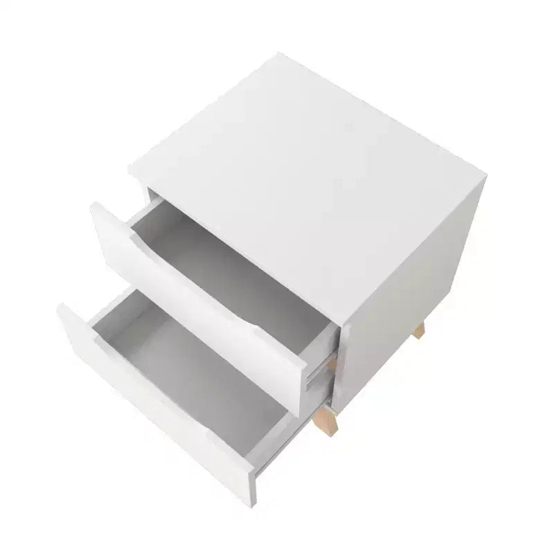 Homez 18.89 in. White and Natural Oak Rectangle Wood End Table with 2 Drawers