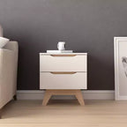 Homez 18.89 in. White and Natural Oak Rectangle Wood End Table with 2 Drawers
