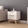 Homez 18.89 in. White and Natural Oak Rectangle Wood End Table with 2 Drawers