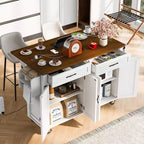Okak Kitchen Island with Power Outlet and Drop Leaf, Kitchen Island Table with Spice Rack, Doors and Drawers, Rolling Kitchen Island for Home