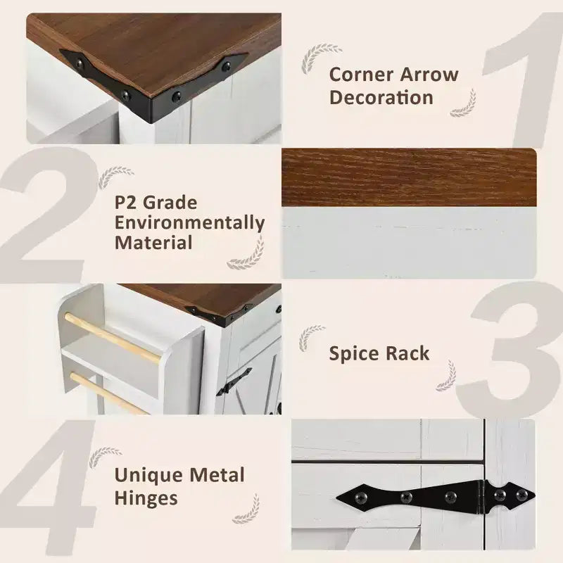 Okak Kitchen Island with Power Outlet and Drop Leaf, Kitchen Island Table with Spice Rack, Doors and Drawers, Rolling Kitchen Island for Home