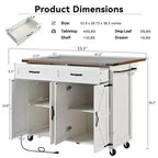 Okak Kitchen Island with Power Outlet and Drop Leaf, Kitchen Island Table with Spice Rack, Doors and Drawers, Rolling Kitchen Island for Home