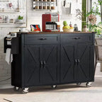 Okak Kitchen Island with Power Outlet and Drop Leaf, Kitchen Island Table with Spice Rack, Doors and Drawers, Rolling Kitchen Island for Home