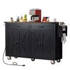 Okak Kitchen Island with Power Outlet and Drop Leaf, Kitchen Island Table with Spice Rack, Doors and Drawers, Rolling Kitchen Island for Home