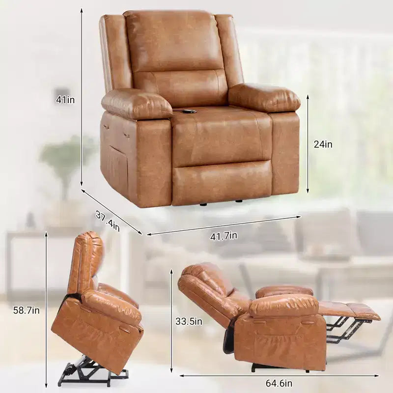 41.7 PU Leather Power Lift Recliner Chair, Adjustable Recliner, Seat Width, Cup Holders, Ergonomic Single Sofa, for Living Room