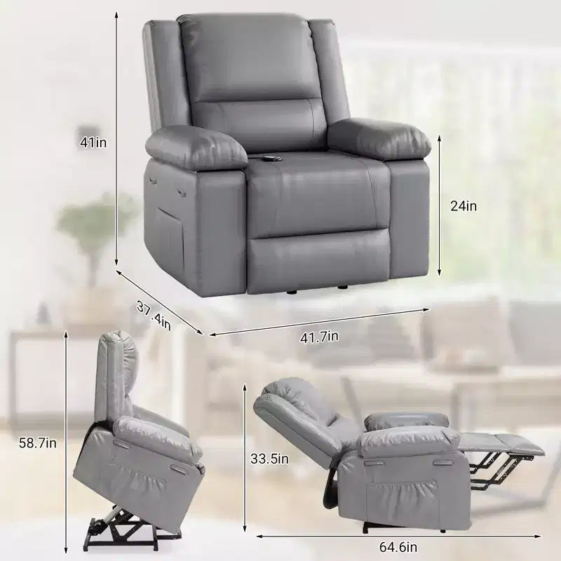 41.7 PU Leather Power Lift Recliner Chair, Adjustable Recliner, Seat Width, Cup Holders, Ergonomic Single Sofa, for Living Room