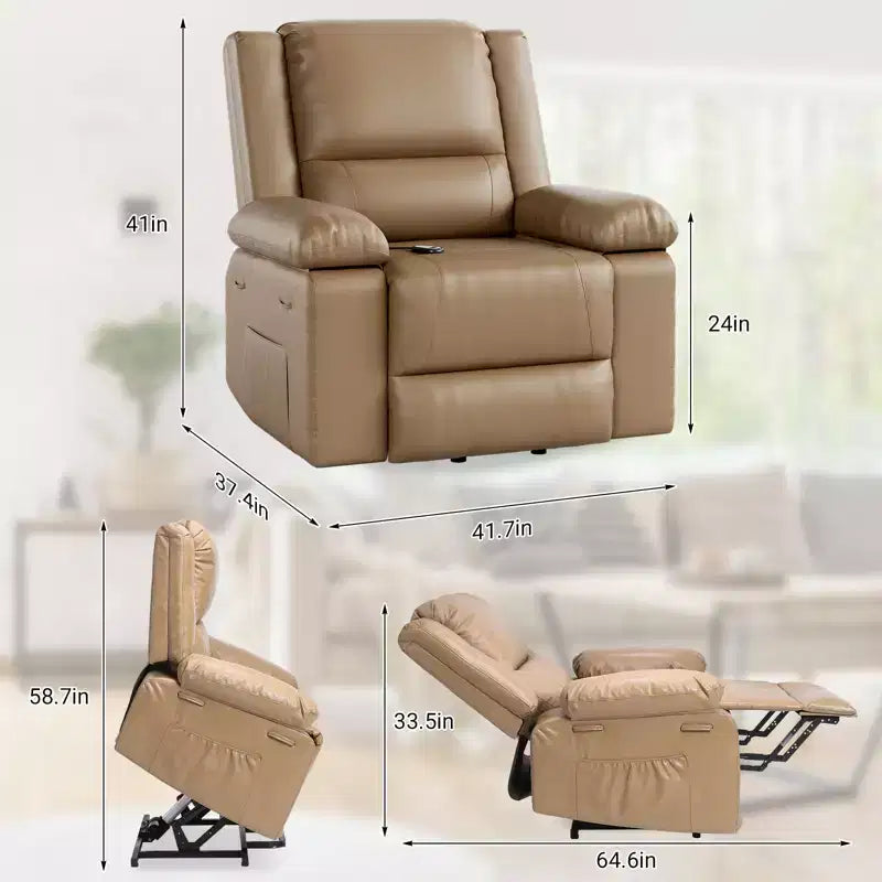 41.7 PU Leather Power Lift Recliner Chair, Adjustable Recliner, Seat Width, Cup Holders, Ergonomic Single Sofa, for Living Room