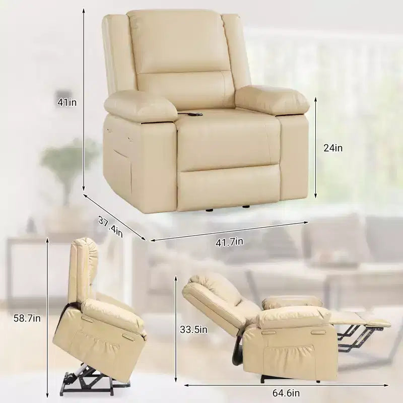 41.7 PU Leather Power Lift Recliner Chair, Adjustable Recliner, Seat Width, Cup Holders, Ergonomic Single Sofa, for Living Room