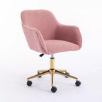 This swivel office chair is height-adjustable, has wheels, gold-plated legs, and a chrome-plated base.