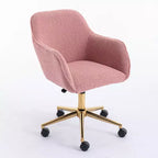 This swivel office chair is height-adjustable, has wheels, gold-plated legs, and a chrome-plated base.