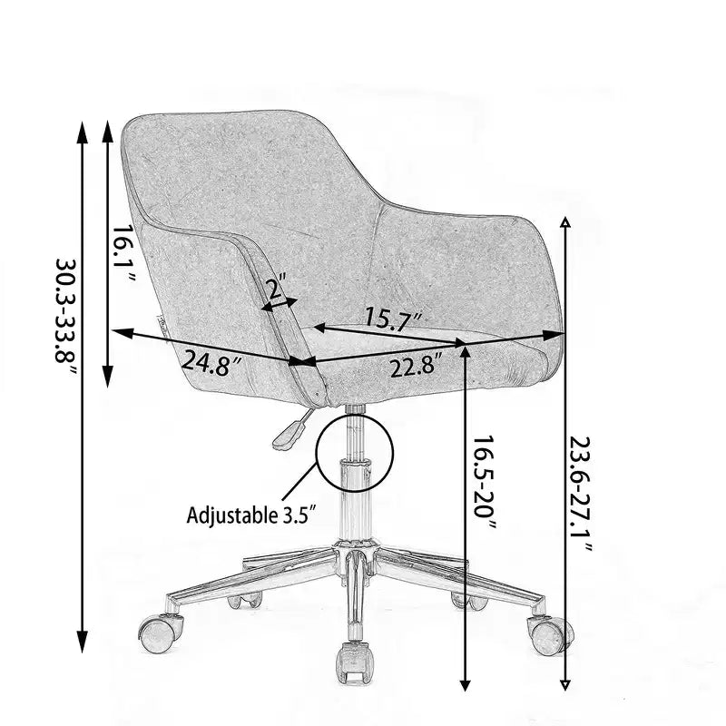 This swivel office chair is height-adjustable, has wheels, gold-plated legs, and a chrome-plated base.