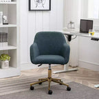 This swivel office chair is height-adjustable, has wheels, gold-plated legs, and a chrome-plated base.