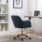 This swivel office chair is height-adjustable, has wheels, gold-plated legs, and a chrome-plated base.