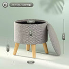 Round Ottoman Stool with Storage, Linen Upholstered Foot Stool with Padded Seat, Hidden Space and Wood Legs