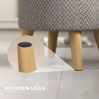 Round Ottoman Stool with Storage, Linen Upholstered Foot Stool with Padded Seat, Hidden Space and Wood Legs